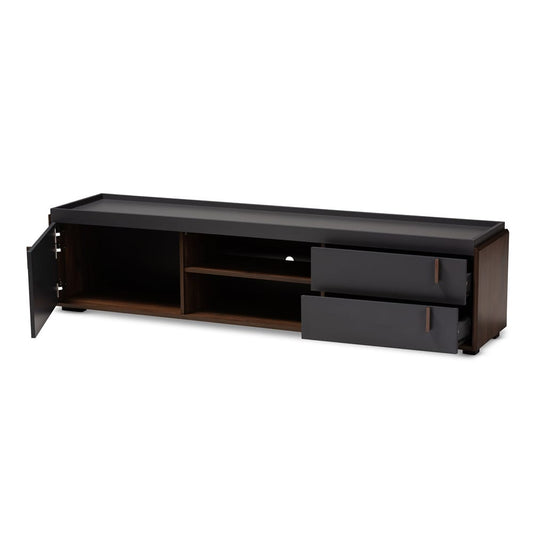 Baxton Studio - Rikke TV Stand in Gray/Walnut - BR3TV313-Columbia/Dark Grey-TV view 2