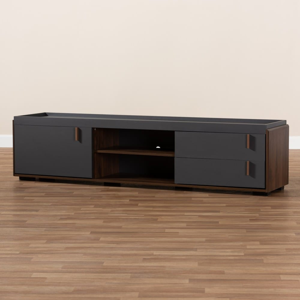 Baxton Studio - Rikke TV Stand in Gray/Walnut - BR3TV313-Columbia/Dark Grey-TV view 7