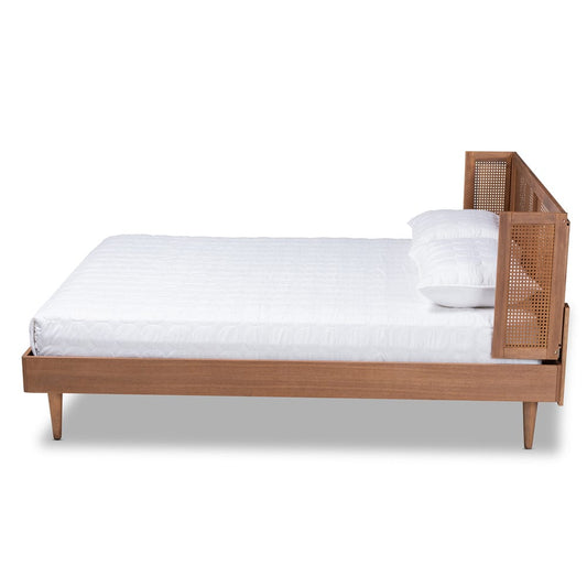 Baxton Studio - Rina Full Size Bed in Ash walnut - MG97151-Ash Walnut Rattan-Full view 2