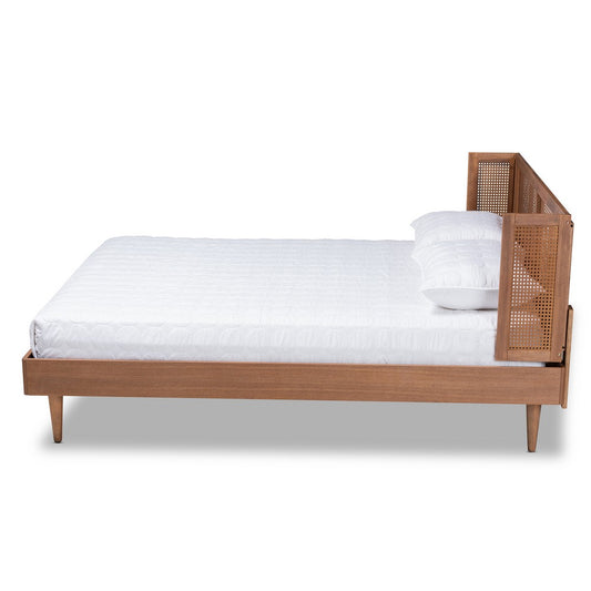 Baxton Studio - Rina King Size Bed in Ash walnut - MG97151-Ash Walnut Rattan-King view 2