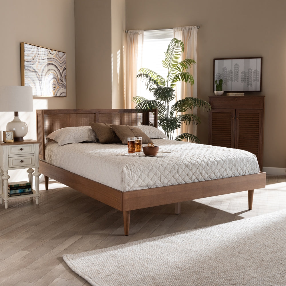Baxton Studio - Rina King Size Bed in Ash walnut - MG97151-Ash Walnut Rattan-King view 7