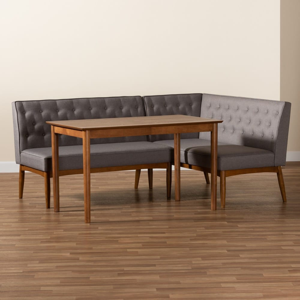 Baxton Studio - Riordan Dining Set in Grey/Walnut Brown - BBT8051.13-Grey/Walnut-3PC Dining Nook Set view 9