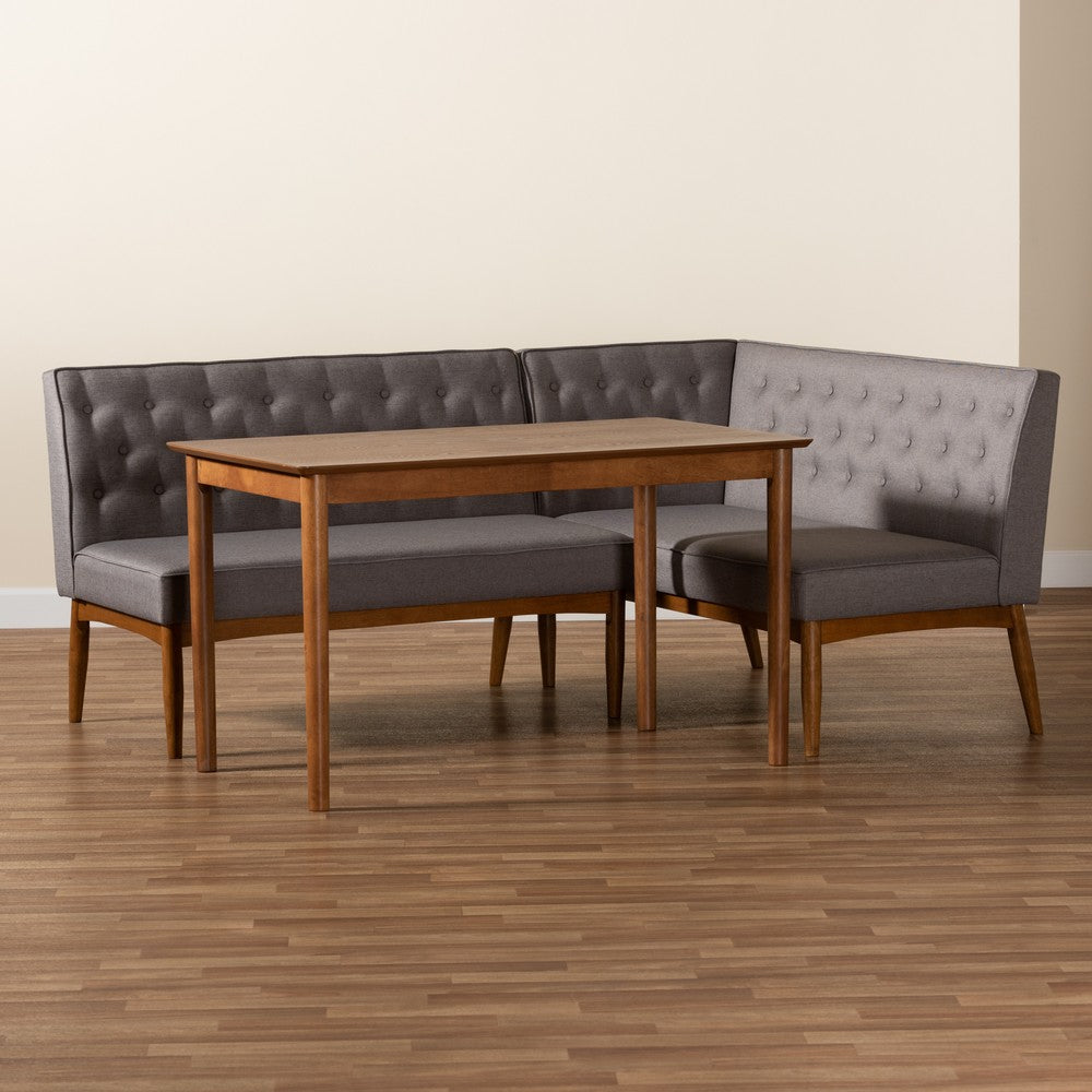 Baxton Studio - Riordan Dining Set in Grey/Walnut Brown - BBT8051.13-Grey/Walnut-3PC Dining Nook Set view 9
