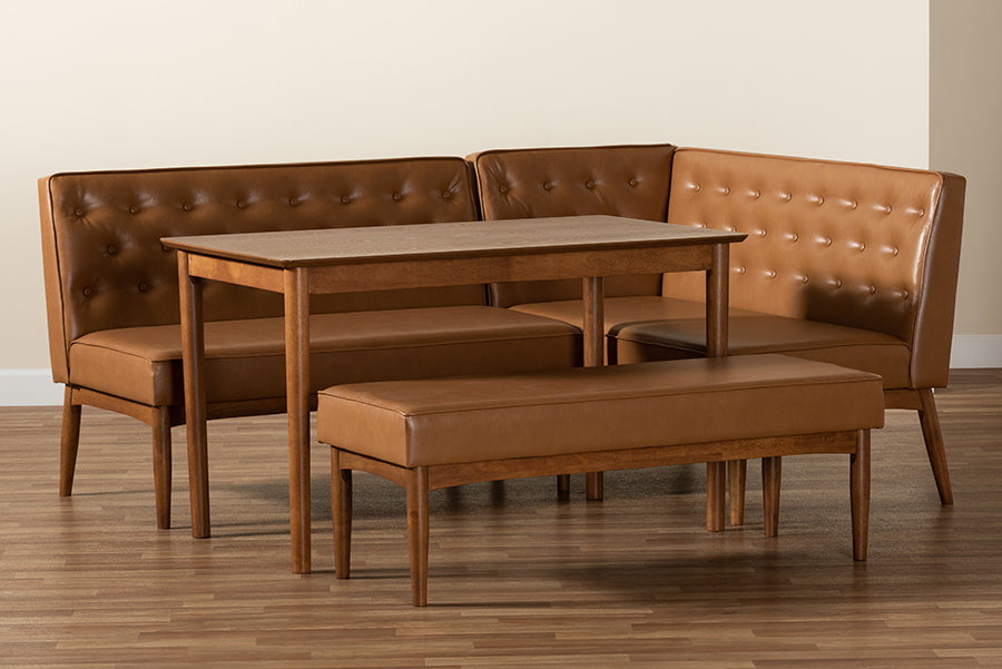 Baxton Studio - Riordan Dining Set in Tan/Walnut Brown - BBT8051.13-Tan/Walnut-4PC Dining Nook Set view 10