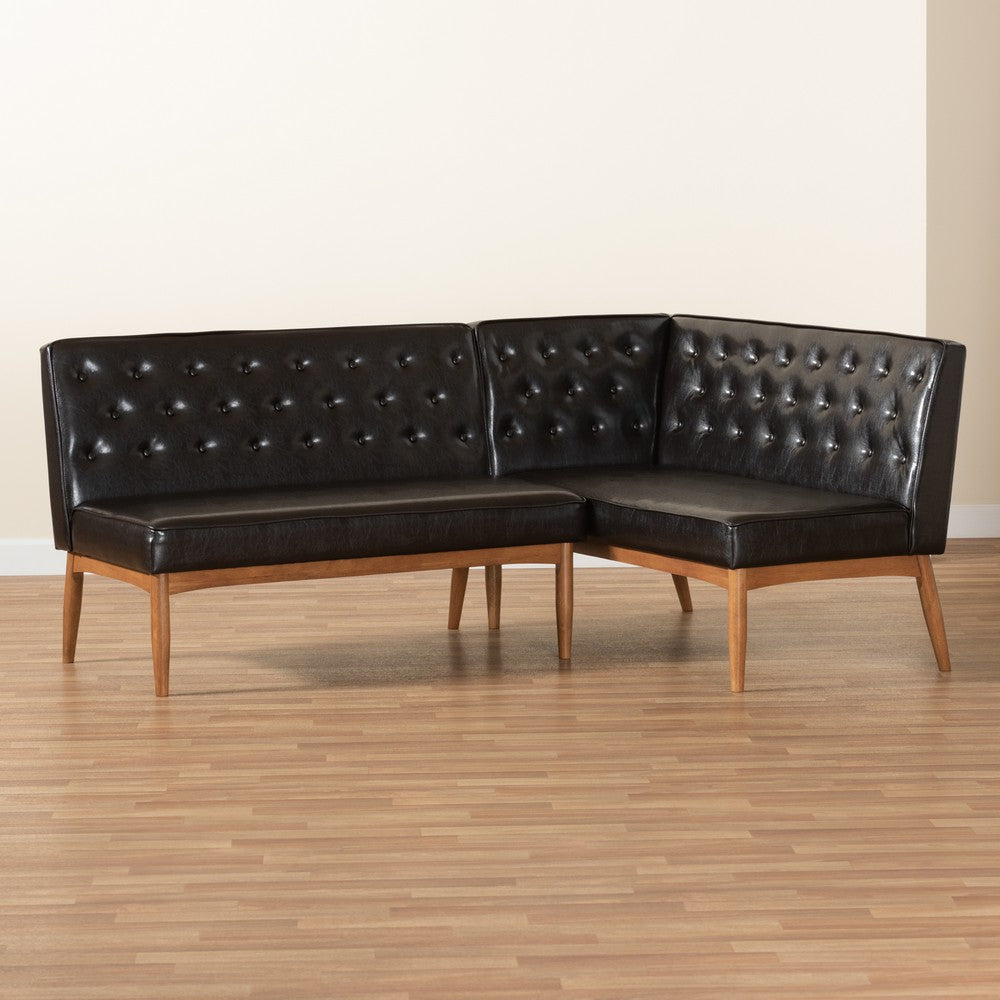 Baxton Studio - Riordan Dining Sofa Bench in Dark Brown/Walnut Brown - BBT8051.13-Dark Brown/Walnut-2PC SF Bench view 7