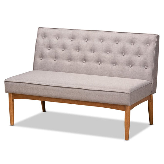 Baxton Studio - Riordan Dining Sofa Bench in Grey/Walnut Brown - BBT8051.13-Grey/Walnut-2PC SF Bench view 2