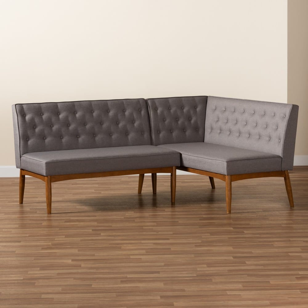 Baxton Studio - Riordan Dining Sofa Bench in Grey/Walnut Brown - BBT8051.13-Grey/Walnut-2PC SF Bench view 7