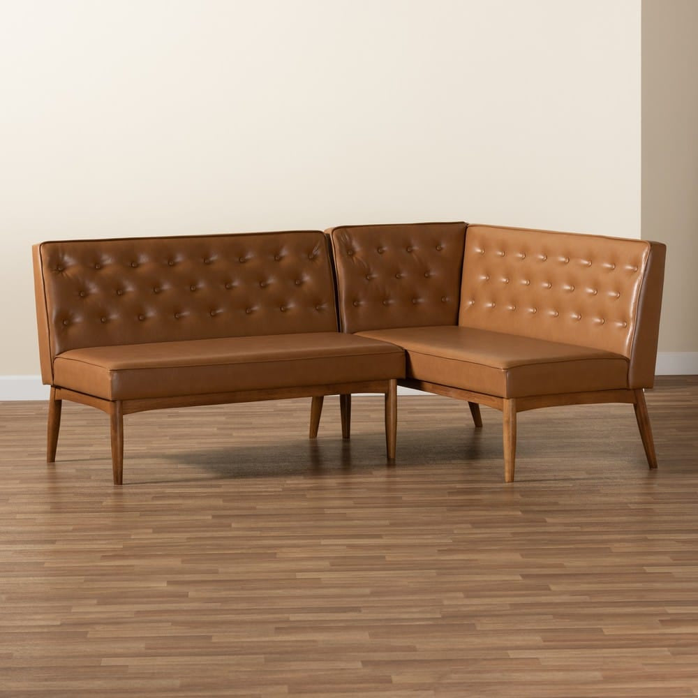 Baxton Studio - Riordan Dining Sofa Bench in Tan/Walnut Brown - BBT8051.13-Tan/Walnut-2PC SF Bench view 7