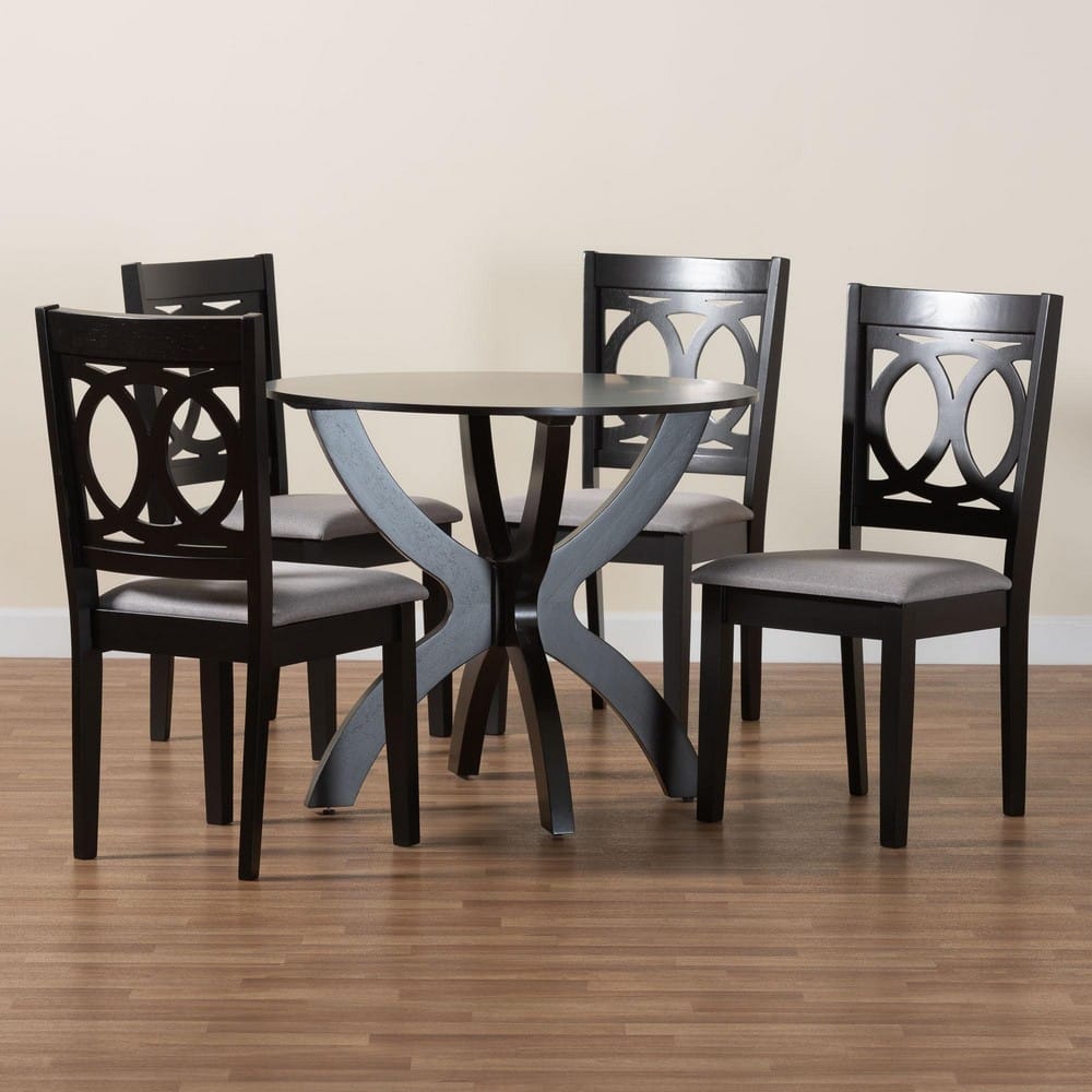 Baxton Studio - Rita Dining Set in Grey/Espresso Brown - Rita-Grey/Dark Brown-5PC Dining Set view 9