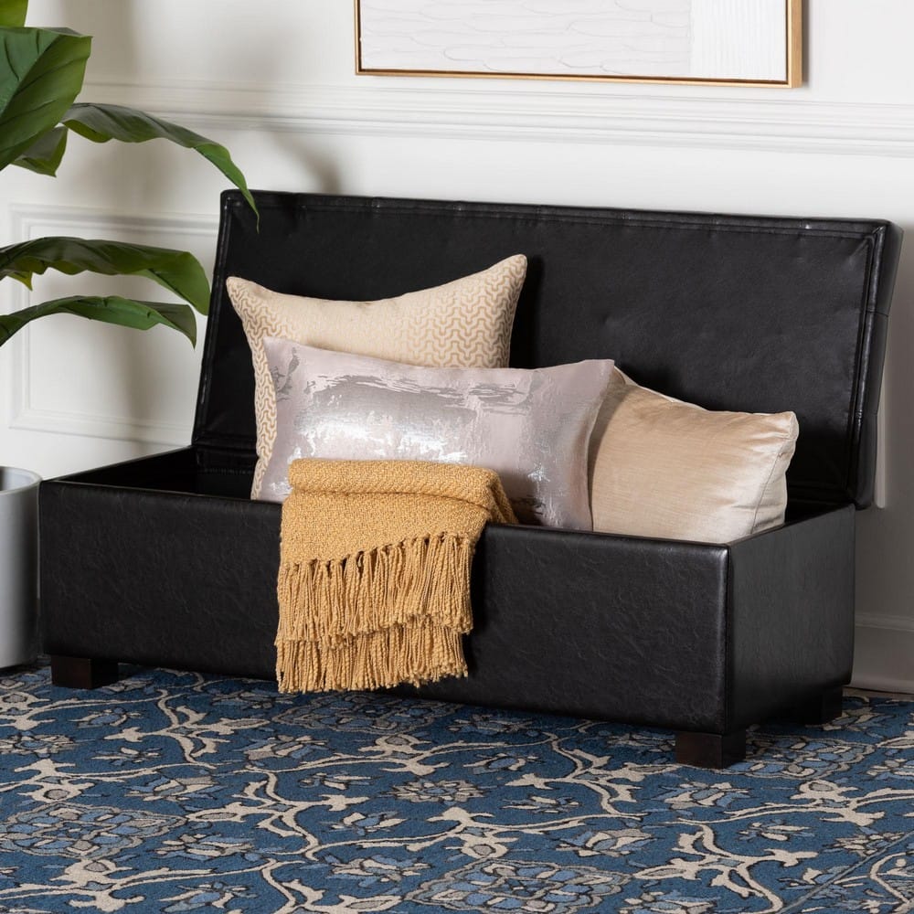 Baxton Studio - RoaNoke Ottoman in Dark Brown - BBT3101-Dark Brown-OTTO view 9