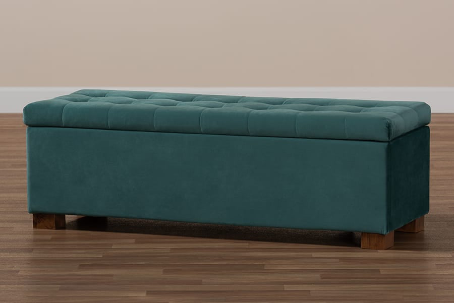 Baxton Studio - RoaNoke Storage Ottoman in Teal Blue/Brown - BBT3101-Teal Velvet/Walnut-Otto view 10