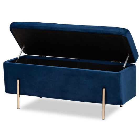Baxton Studio - Rockwell Bench in Navy Blue/Gold - FZD0223-Navy Blue Velvet-Bench view 2