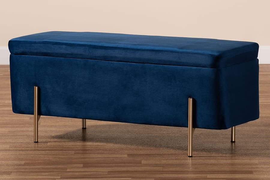 Baxton Studio - Rockwell Bench in Navy Blue/Gold - FZD0223-Navy Blue Velvet-Bench view 10