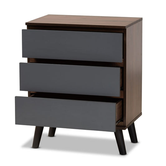 Baxton Studio - Roldan Chest in Grey/Walnut Brown/Black - CH8003-Walnut/Grey-3DW Chest view 2