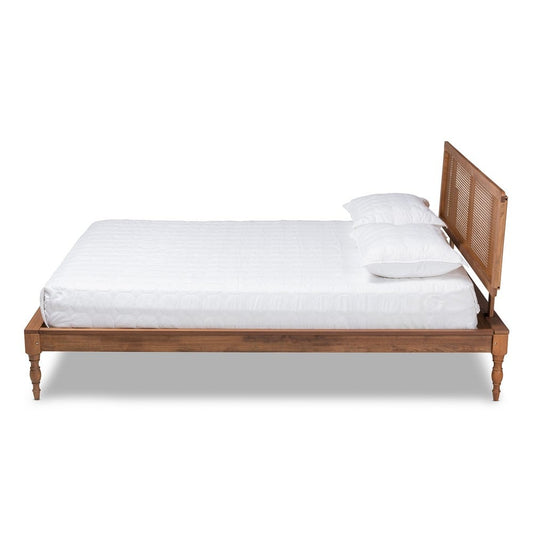 Baxton Studio - Romy Full Size Bed in Ash walnut - MG0005-Ash Walnut Rattan-Full view 2