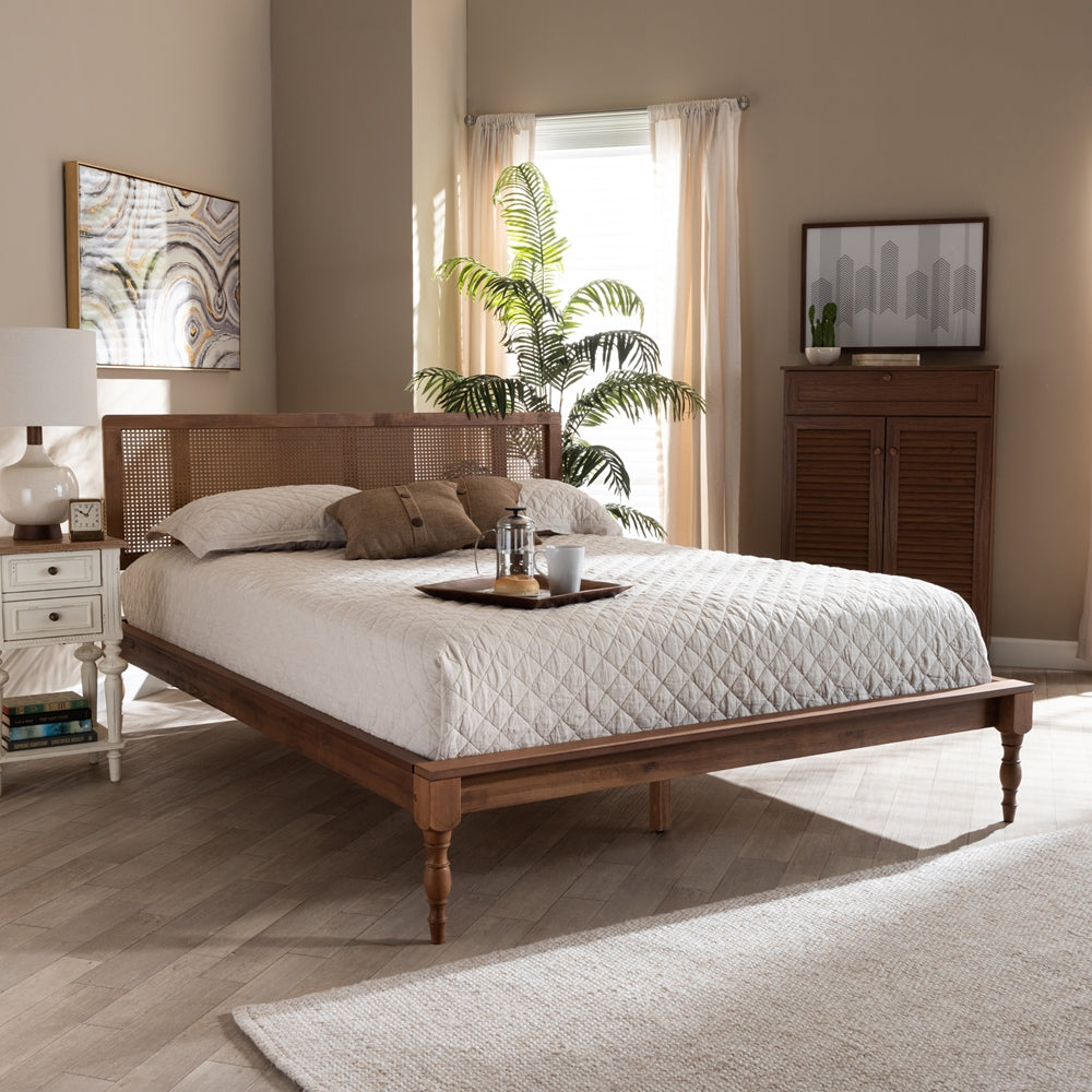 Baxton Studio - Romy Full Size Bed in Ash walnut - MG0005-Ash Walnut Rattan-Full view 6