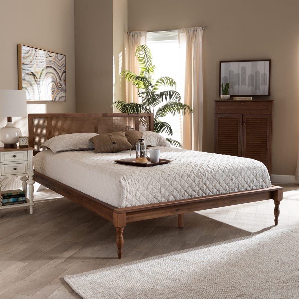 Baxton Studio - Romy Queen Size Bed in Ash walnut - MG0005-Ash Walnut Rattan-Queen view 6