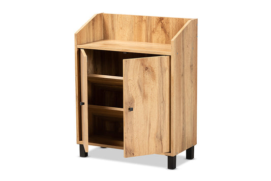 Baxton Studio - Rossin Shoe Cabinet - ATSC1614-Wotan Oak-Shoe Cabinet view 2