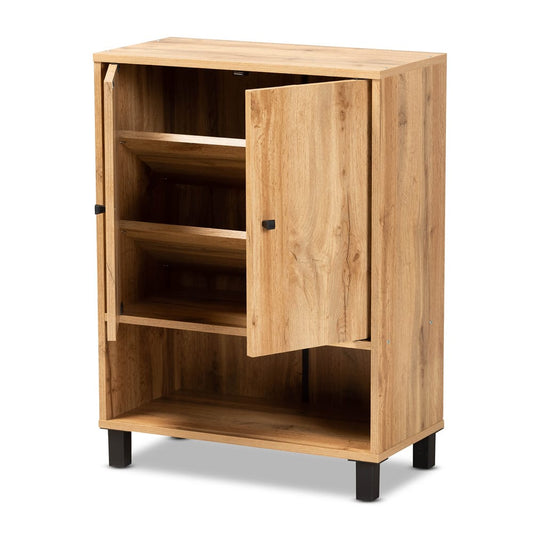 Baxton Studio - Rossin Shoe Cabinet in Oak/Black - ATSC1613-Wotan Oak-Shoe Cabinet view 2