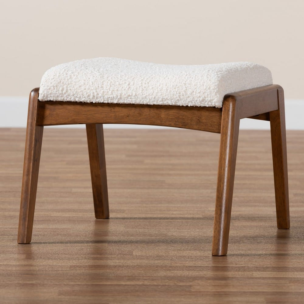 Baxton Studio - Roxy Footstool in Off-White/Walnut Brown - BBT5266-Cream/Walnut-Stool view 7
