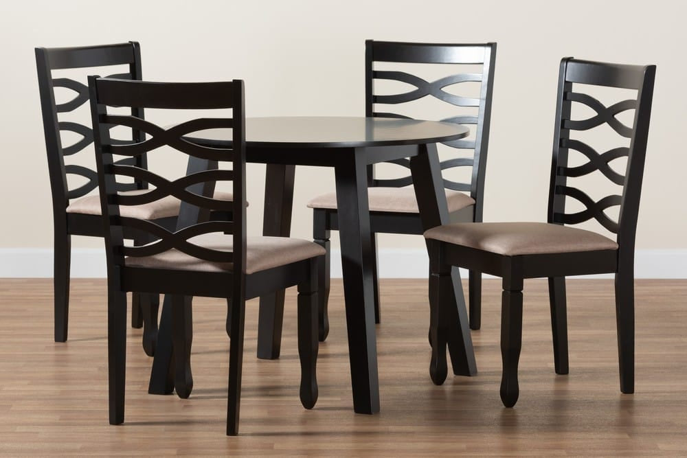 Baxton Studio - Ruby Dining Set in Beige/Dark Brown - Ruby-Sand/Dark Brown-5PC Dining Set view 9