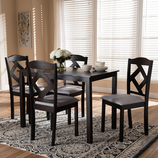 Baxton Studio - Ruth Dining Set in Table: Espresso Brown; Chairs: Grey/Espresso Brown - RH133C-Dark Brown/Grey Dining Set view 2