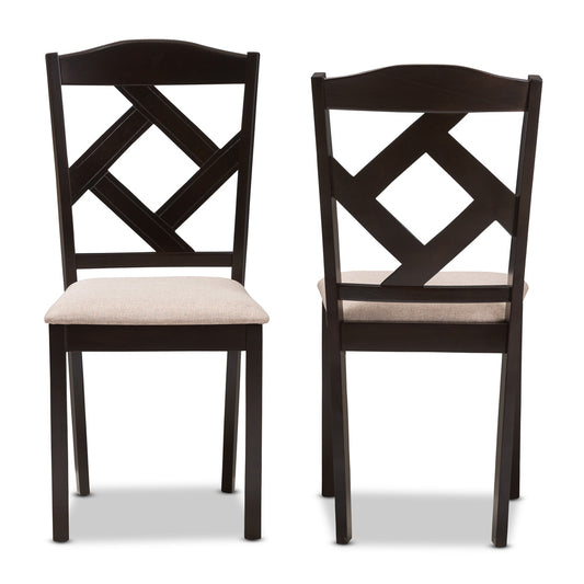 Baxton Studio - Ruth Set of 2 Dining Chairs in Beige/Dark Brown - RH133C-Dark Brown/Sand-DC view 2