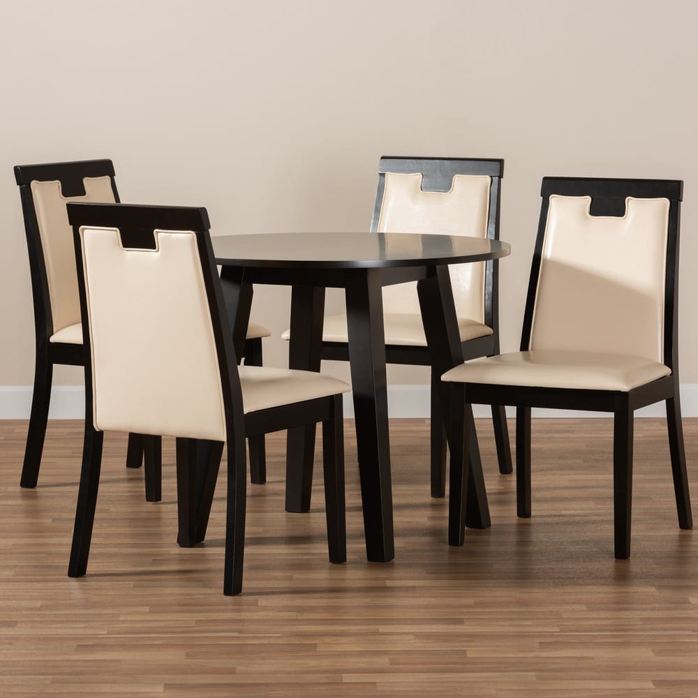 Baxton Studio - Ryan Dining Set in Beige/Dark Brown - Ryan-Dark Brown/Beige-5PC Dining Set view 8
