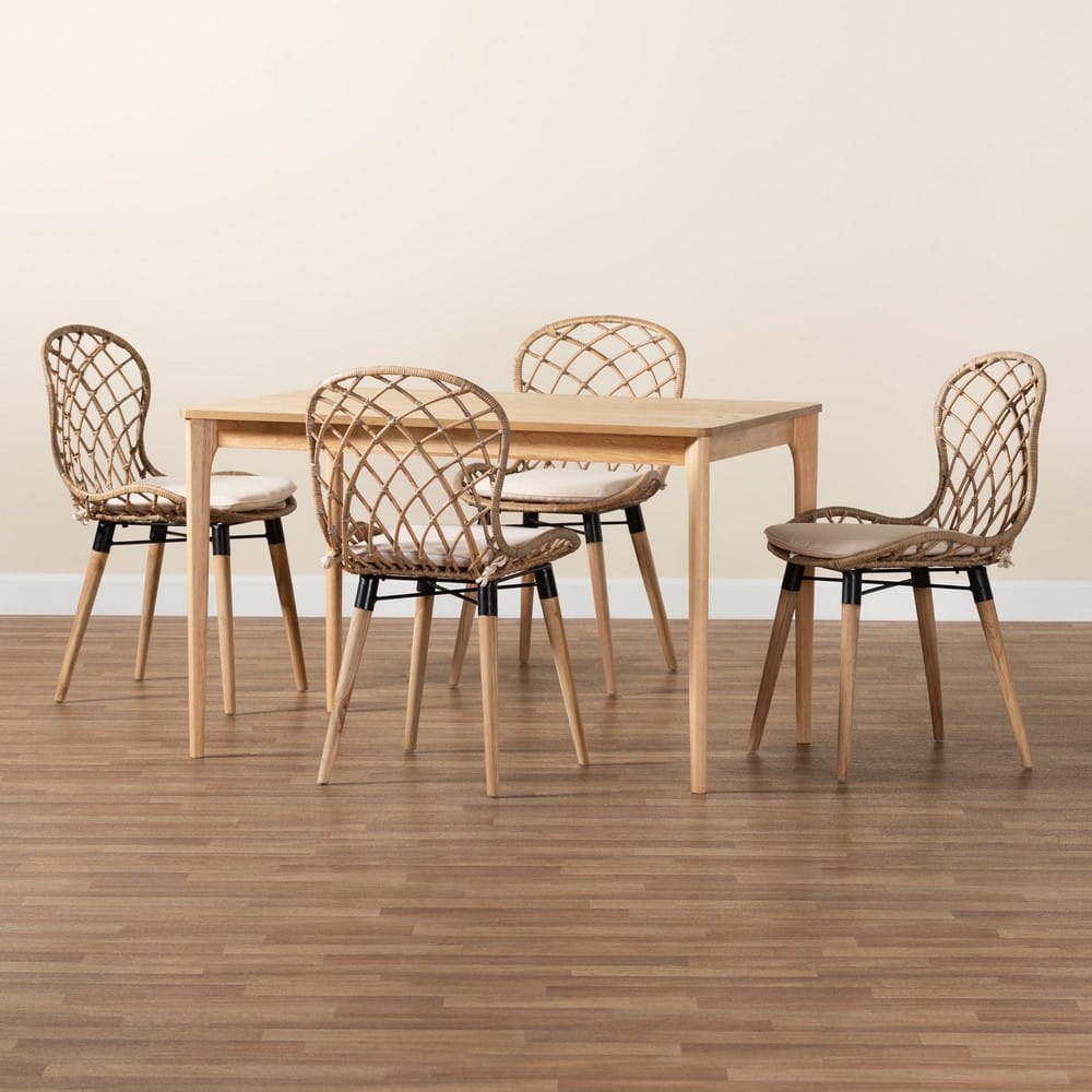 Baxton Studio - Sabelle Dining Set in Greywash/Natural Brown/White/Black - KYG002C-Natural Oak/Light Grey-5PC Dining Set view 9