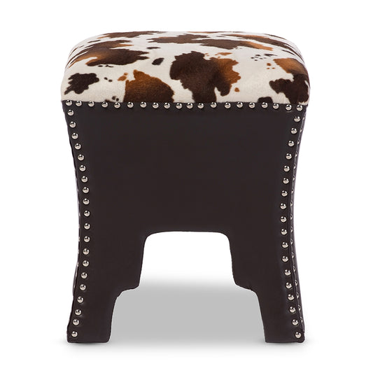 Baxton Studio - Sally Bench in Brown/Cow Print - WS-B1212-Brown view 2