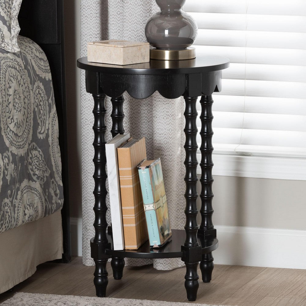 Baxton Studio - Sally Nightstand in Black - KL-1739-Sally Round-Black/Wooden-NS view 7