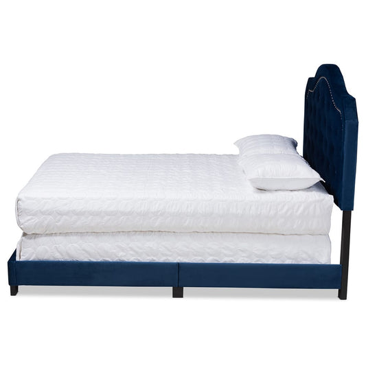 Baxton Studio - Samantha Queen Size Bed in Navy Blue/Black - Samantha-Navy Blue-Queen view 2