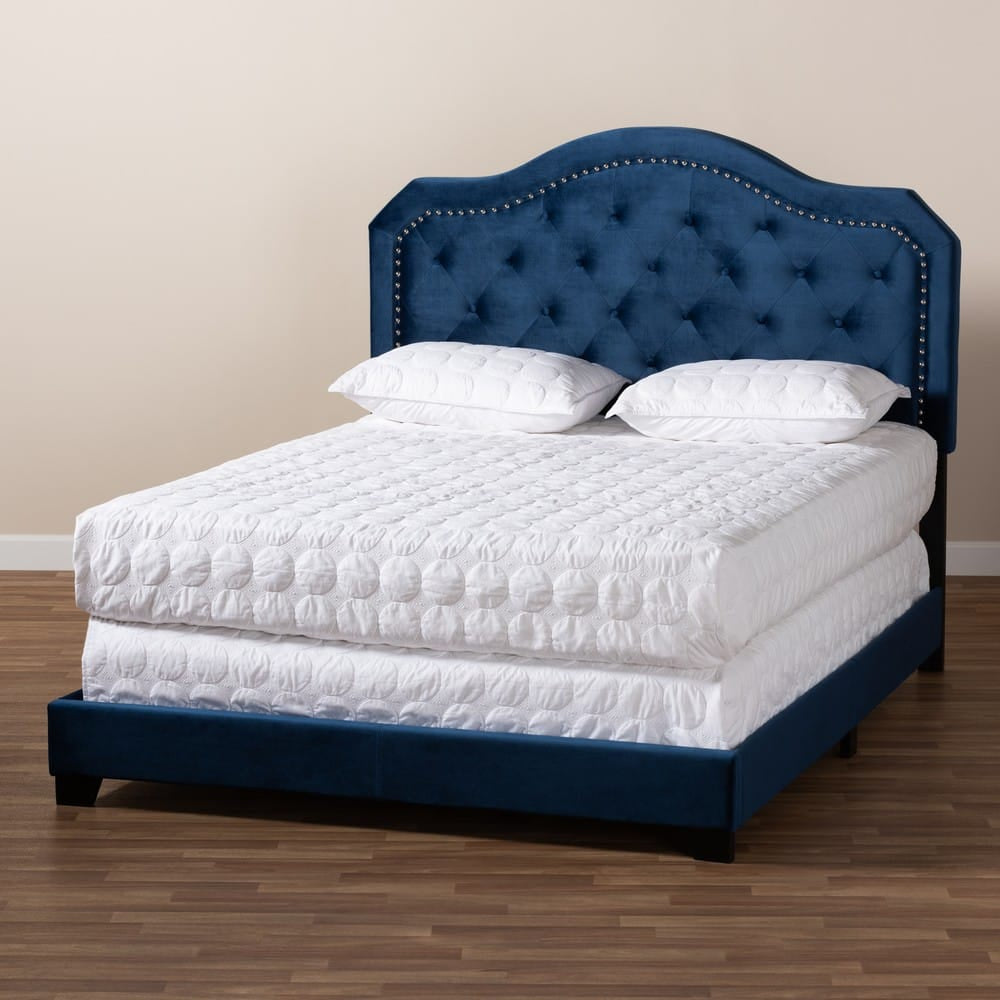 Baxton Studio - Samantha Queen Size Bed in Navy Blue/Black - Samantha-Navy Blue-Queen view 7