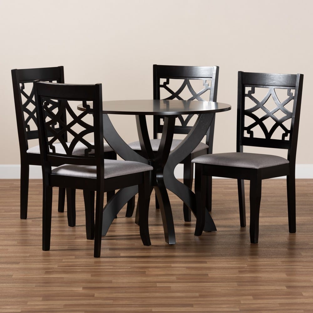 Baxton Studio - Sandra Dining Set in Grey/dark brown - Sandra-Grey/Dark Brown-5PC Dining Set view 7