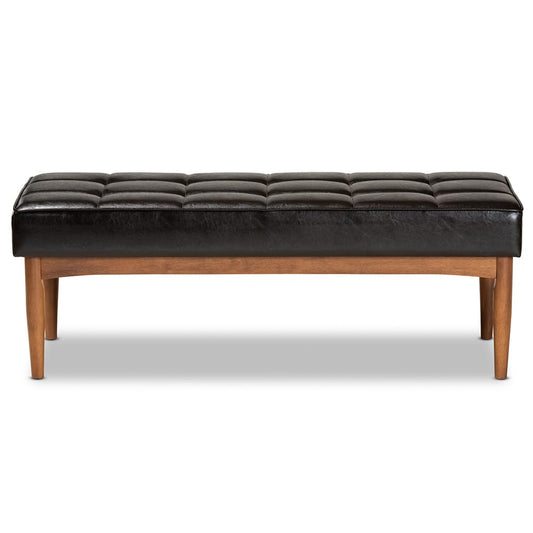Baxton Studio - Sanford Bench in Dark Brown/Walnut Brown - BBT8051.11-Dark Brown/Walnut-Bench view 2