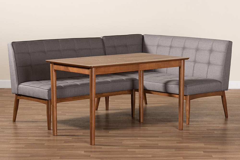 Baxton Studio - Sanford Dining Bench - BBT8051.11-Grey/Walnut-3PC Dining Nook Set view 9