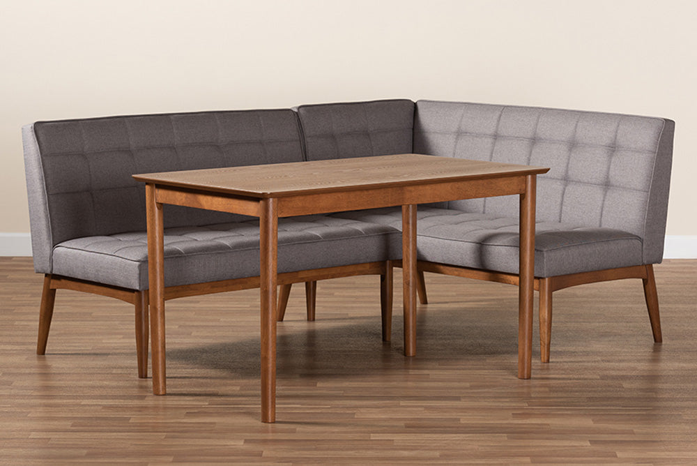 Baxton Studio - Sanford Dining Bench - BBT8051.11-Grey/Walnut-3PC Dining Nook Set view 9
