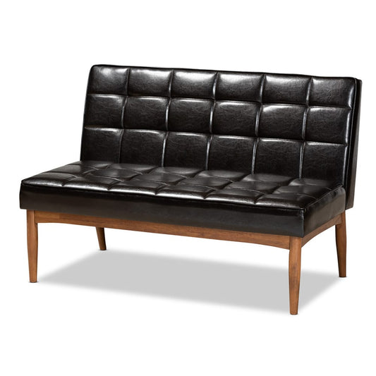 Baxton Studio - Sanford Dining Bench in Dark Brown/Walnut Brown - BBT8051.11-Dark Brown/Walnut-2PC SF Bench view 2