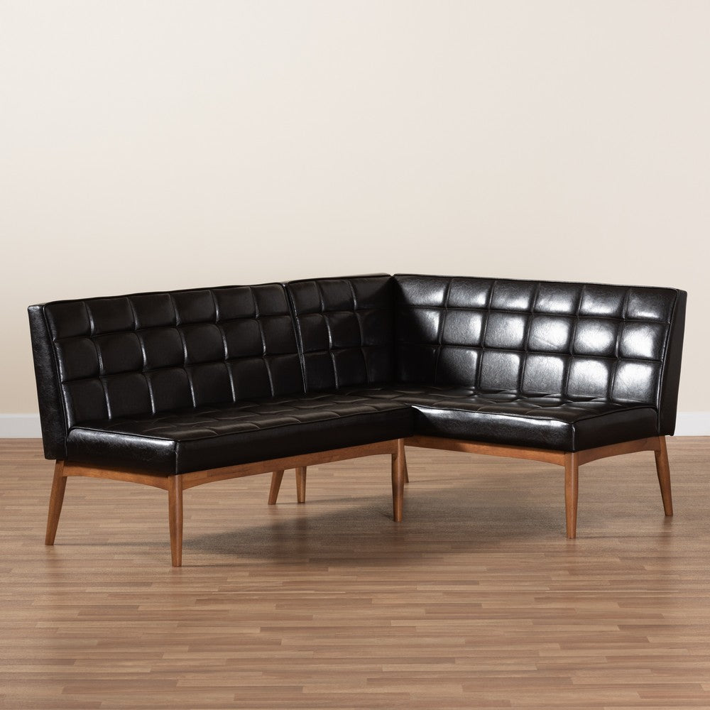 Baxton Studio - Sanford Dining Bench in Dark Brown/Walnut Brown - BBT8051.11-Dark Brown/Walnut-2PC SF Bench view 7