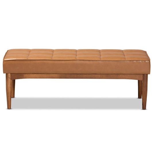 Baxton Studio - Sanford Dining Bench in Tan/Walnut Brown - BBT8051.11-Tan/Walnut-Bench view 2