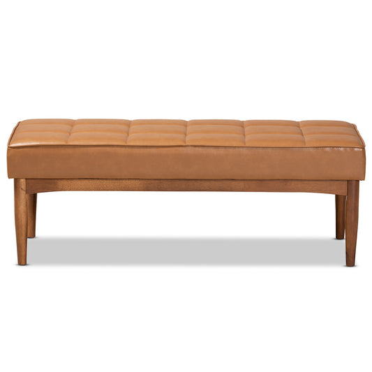 Baxton Studio - Sanford Dining Bench in Tan/Walnut Brown - BBT8051.11-Tan/Walnut-Bench view 2