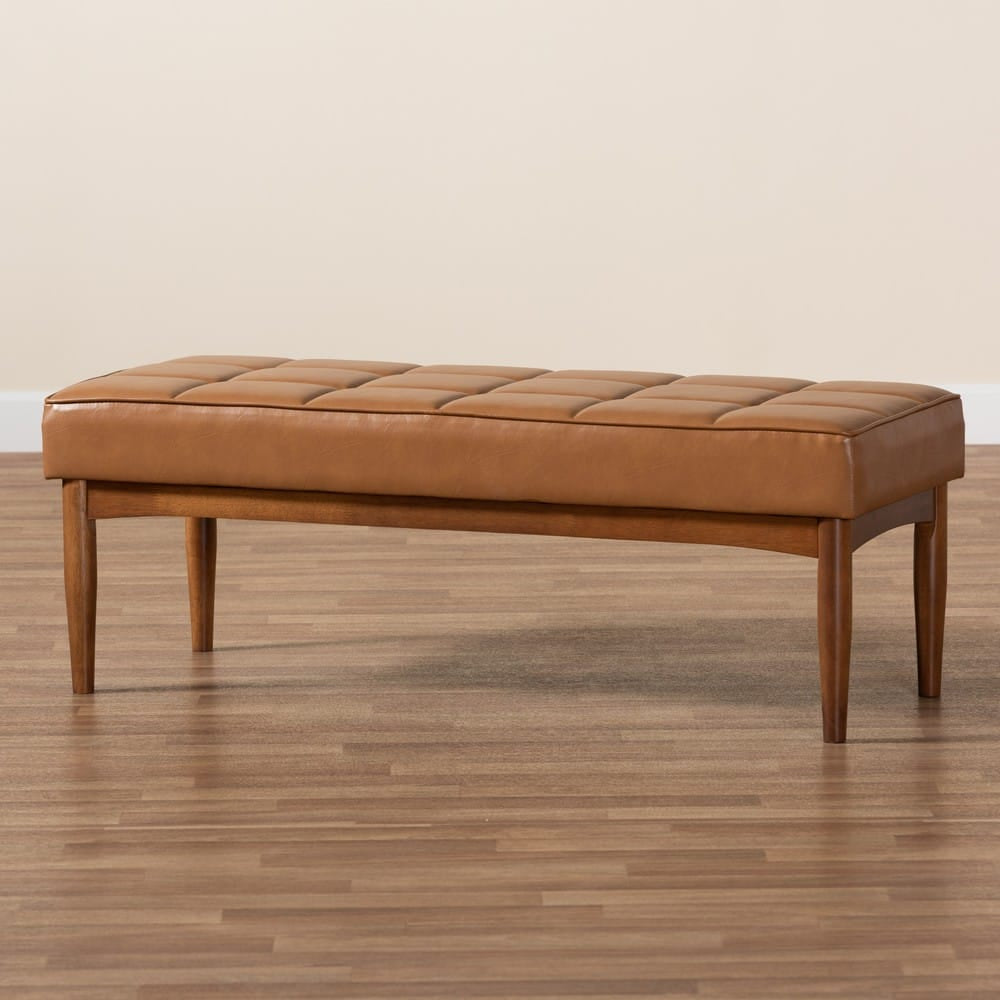 Baxton Studio - Sanford Dining Bench in Tan/Walnut Brown - BBT8051.11-Tan/Walnut-Bench view 7