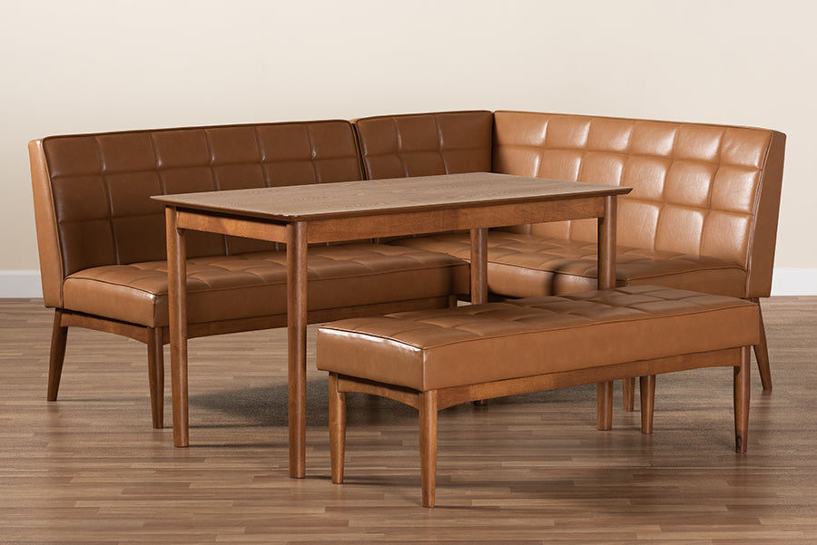 Baxton Studio - Sanford Dining Set in Tan/Walnut Brown - BBT8051.11-Tan/Walnut-4PC Dining Nook Set view 10