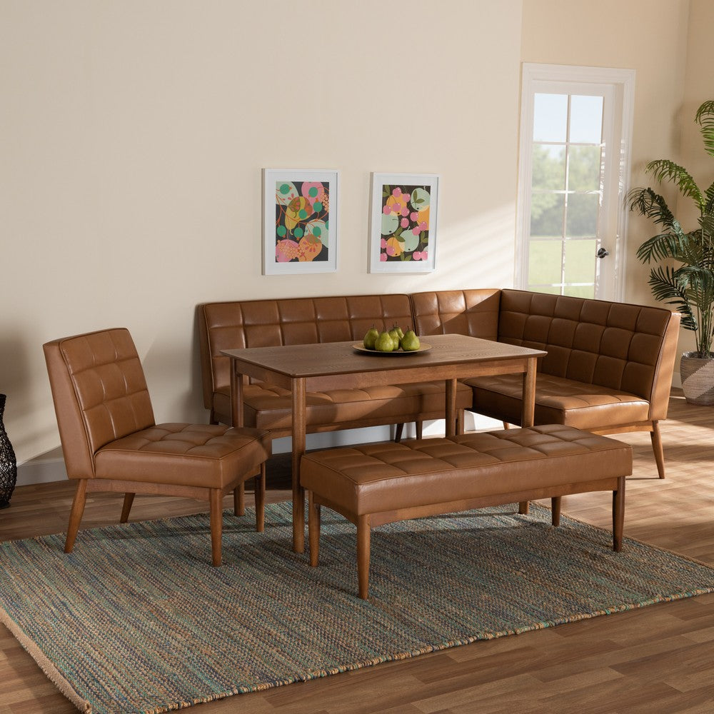 Baxton Studio - Sanford Dining Set in Tan/Walnut Brown - BBT8051.11-Tan/Walnut-5PC Dining Nook Set view 11