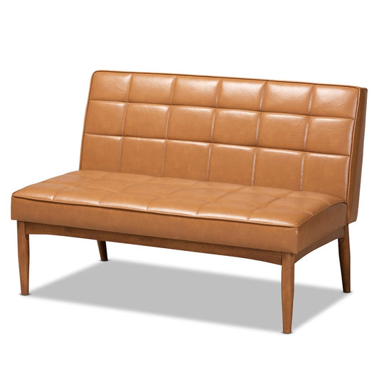 Baxton Studio - Sanford Dining Sofa Bench in Tan/Walnut Brown - BBT8051.11-Tan/Walnut-2PC SF Bench view 2