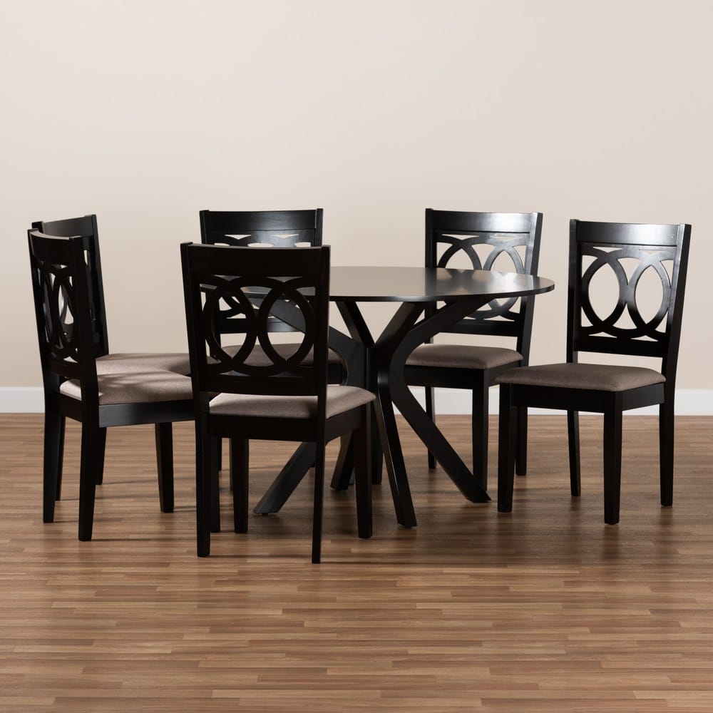 Baxton Studio - Sanne Dining Set in Sand/dark brown - Sanne-Sand/Dark Brown-7PC Dining Set view 7