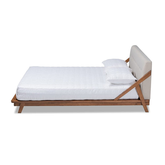 Baxton Studio - Sante Queen Size Bed in Beige/Walnut - BBT6735-Light Beige-Queen view 2