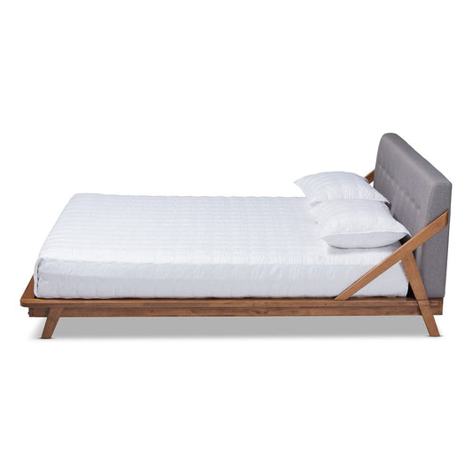 Baxton Studio - Sante Queen Size Bed in Gray/Walnut - BBT6735-Grey-Queen view 2
