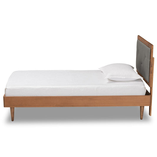 Baxton Studio - Saul Twin Size Bed in Dark Grey/Walnut Brown - Saul-Dark Grey/Walnut-Twin view 2