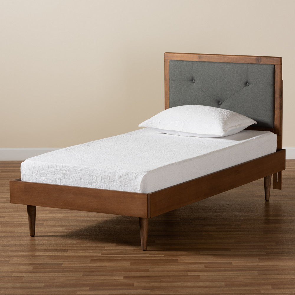 Baxton Studio - Saul Twin Size Bed in Dark Grey/Walnut Brown - Saul-Dark Grey/Walnut-Twin view 8
